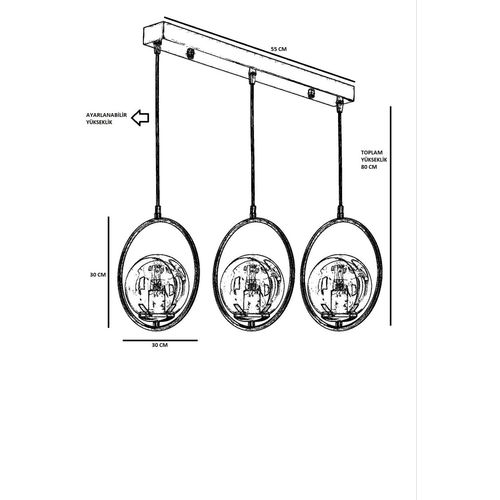 Ring 3 Lü Sıralı Bal Camlı Eskitme Sarkıt Copper Chandelier slika 4