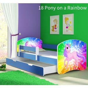 Dječji krevet ACMA s motivom, bočna plava + ladica 160x80 cm 18-pony-on-a-rainbow