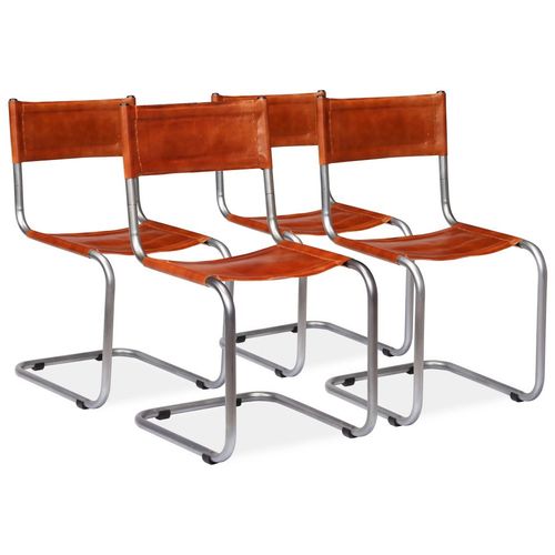 Blagovaonske stolice od prave kože 4 kom smeđe slika 1