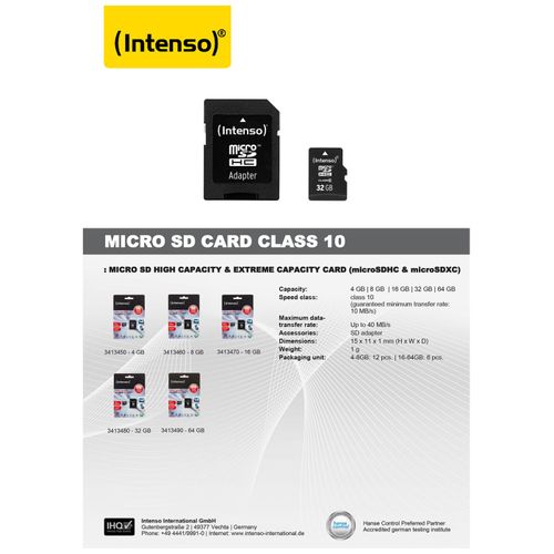 (Intenso) Micro SD Kartica 32GB Class 10 (SDHC &amp; SDXC) sa adapterom - SDHCmicro+ad-32GB/Class10 slika 3