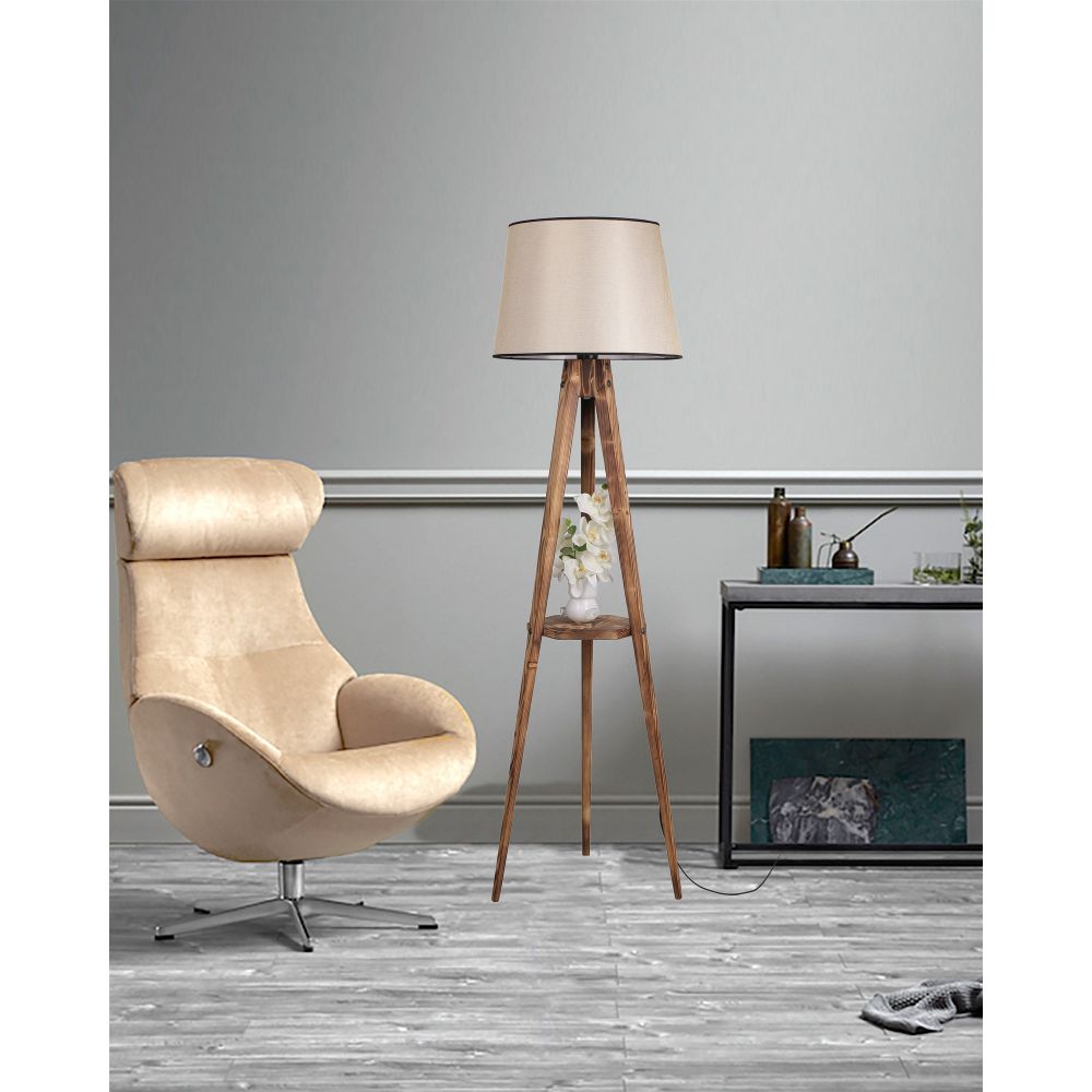Sehbalı Tripod Yanık Lambader Pramit Açık Hasır Abajurlu Brown Floor Lamp slika 1