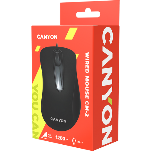 CANYON CM-2 Wired Optical Mouse with 3 buttons, 1200 DPI optical technology for precise tracking, black, cable length 1.5m, 108*65*38mm, 0.076kg slika 3