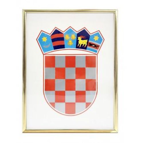 Grb Republike Hrvatske metalni okvir zlatni, 30x40 cm slika 1