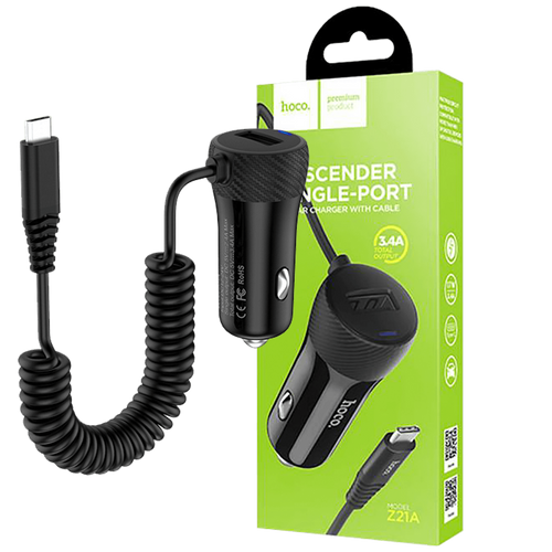 hoco. Auto punjač sa micro USB kabelom, 1 x USB,  2.4 A max. - Z21A Ascender single USB  slika 1