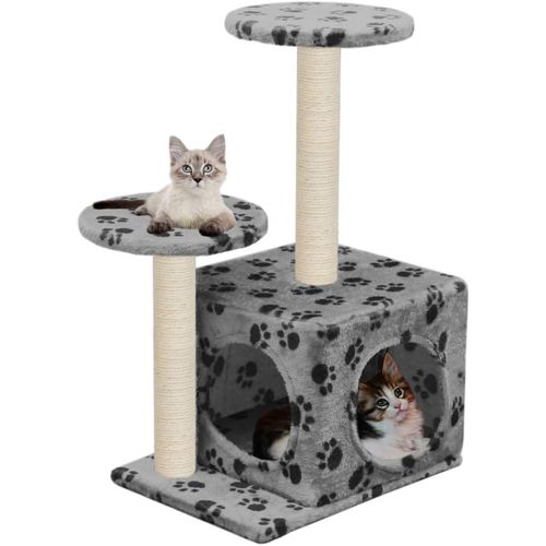 Penjalica za mačke sa stupovima za grebanje od sisala 60 cm siva s uzorkom šapa slika 1
