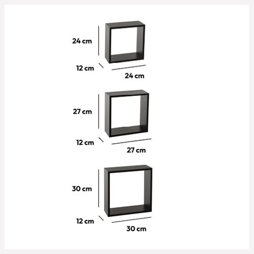 FIVE ZIDNA POLICA KOCKA 3 KOM 24X12X24, 27X12X27, 30X12X30 MDF CRNA 138957A slika 2