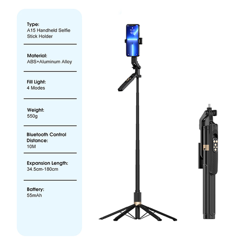 Selfie stick A15 + tripod crni slika 9