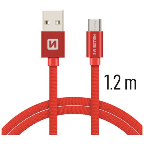 SWISSTEN kabel USB/microUSB, platneni, 3A, 1.2m, crveni slika 1