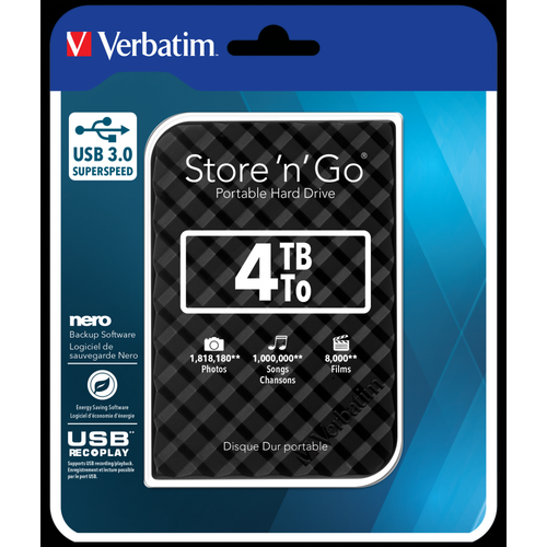 Externi hard disk Verbatim Store'n'Go 2.5" (6.35mm) Gen2 4TB USB 3.0 crni  slika 1