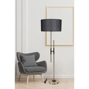 Felix Mat Krom Lambader Silindir Hasır Siyah Abajurlu Black Floor Lamp