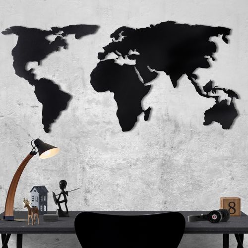 Wallity World Map Silhouette XL - Dekorativni Metalni Zidni Ukras u Crnoj Boji slika 1