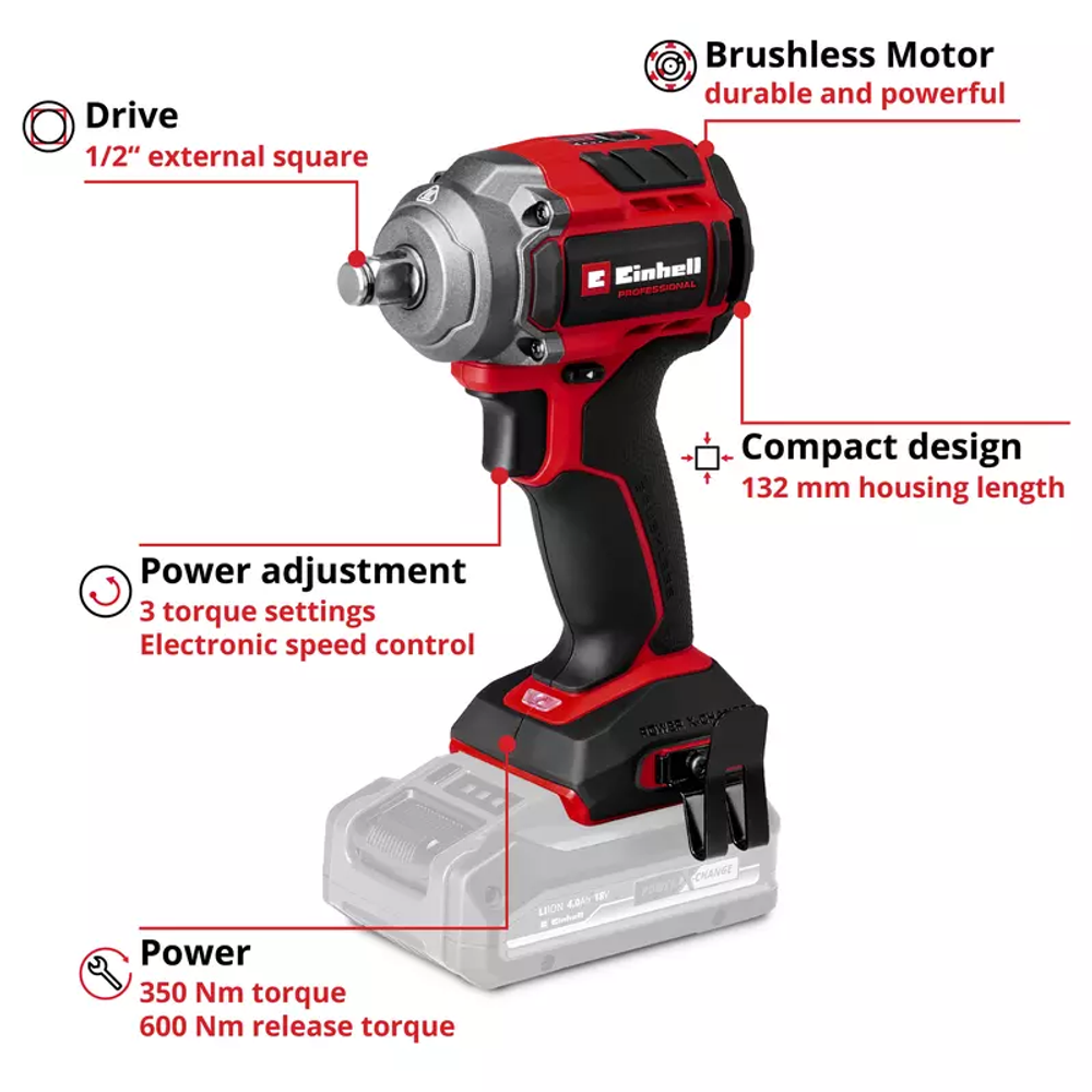 Einhell PXC aku udarni odvijač TP-CW 18/350-C Li BL - Solo slika 3