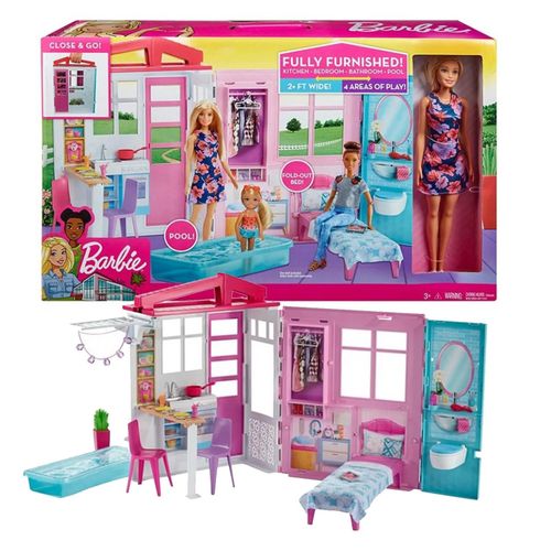 Barbie kuća s namještajem i lutkom slika 1