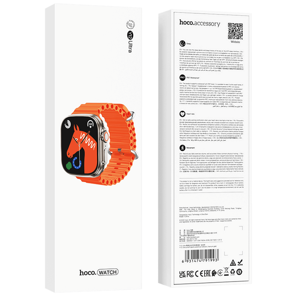 hoco. Sat pametni, 1.96" zaslon, Dual Bluetooth, IP67 - Y12 Titanium Gold slika 2