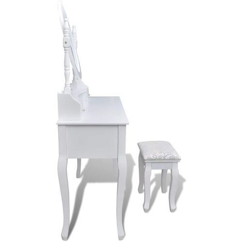 Toaletni stol s ogledalom i stolicom 7 ladica bijeli slika 7