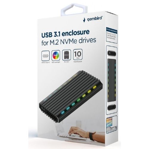 EE2280-U3C-03 Gembird USB 3.1 enclosure for M.2 NVMe drives, NGFF, backlighted, aluminum slika 4