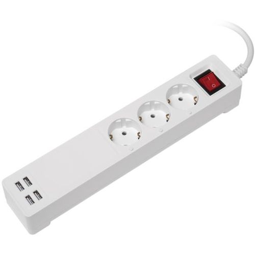 Transmedia Smart 3-way power strip with 4 USB charging ports (total 5V 2,1A) slika 1