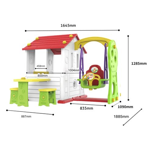 Dječja kućica s stolom i ljuljačkom 3u1 Roof - crvena slika 2