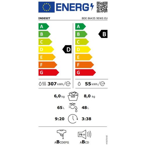 Indesit BDE 86435 9EWS EU Mašina za pranje i sušenje veša, 8/6 kg, 1400 rpm, Inverter motor, Dubina 54 cm slika 12