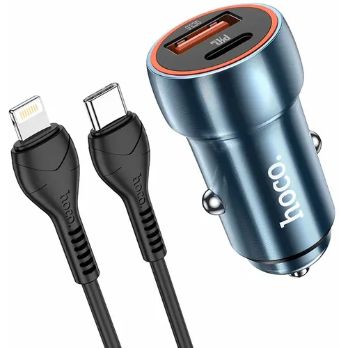 HOCO auto punjač Type C + USB QC3.0 Power Delivery 20W s kabelom za iPhone Lightning 8-pin Z46A safirno plavi slika 1