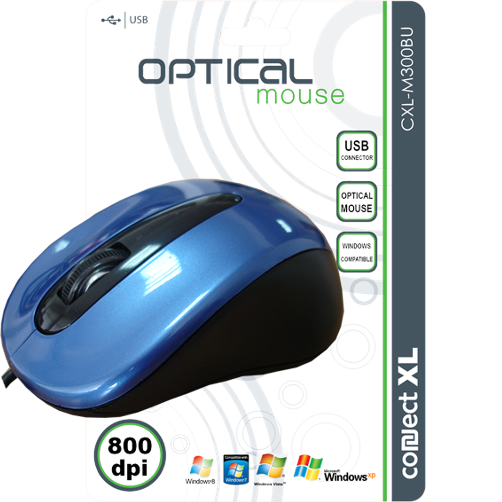 Connect XL Miš optički,  800dpi, USB, plava boja - CXL-M300BU slika 1