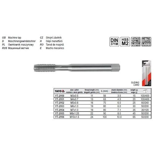 Yato strojni navojnik M5, DIN 371 HSS M2 2952 slika 1