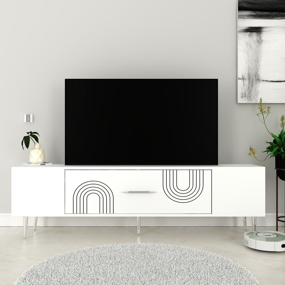 TV stalak Dekol2, bijele i srebrne boje slika 1