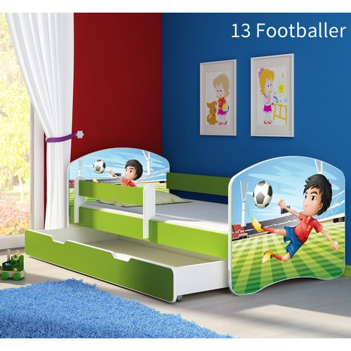 Dječji krevet ACMA s motivom, bočna zelena + ladica 160x80 cm 13-footballer slika 1