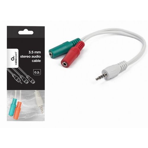 CCA-417W Gembird 2x 3.5 mm(slusalice i mikrofon) adapter na 1x 3.5mm(4 pin) cable, 0.2 m beli slika 1