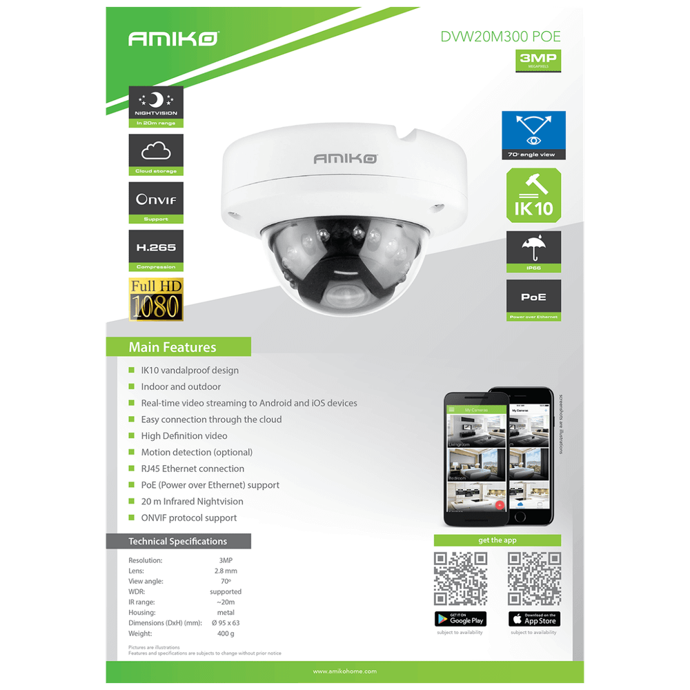 Amiko Home Kamera IP 3MP, CMOS 1/2.8", Lens 2.8 mm, PoE - DVW20M300 POE slika 2