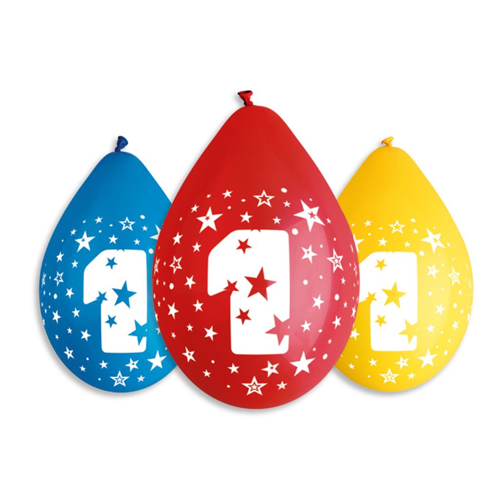 GS110-1W Balon broj 1 Mix boja 30cm, 5kom slika 1