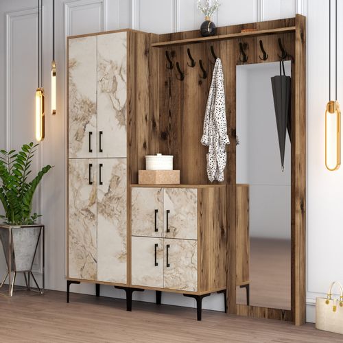 Woody Fashion Ormar za predsoblje, Berlin ABC - Walnut, White Marble slika 2