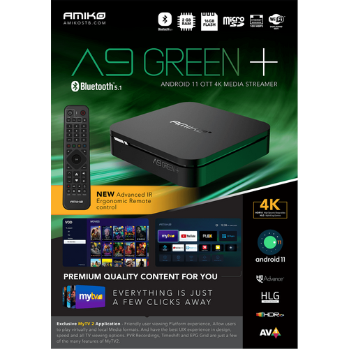Amiko Prijemnik IPTV, Android OS, 2/16GB, 4K, WiFi - A9 Green+ slika 5