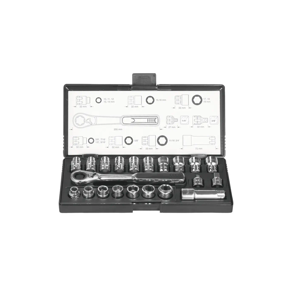 Makita - 21 dijelni set nasadnih ključeva 1/4", 3/8", 10-19 mm B-65604 slika 1