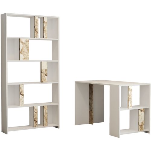 Lima - White Marble White Study Desk & Bookshelf slika 2