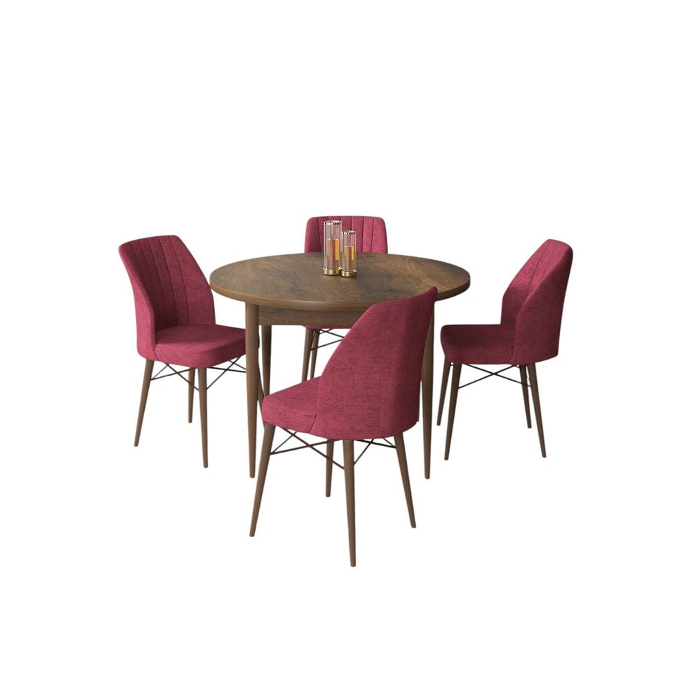 Rox - Baroque, Burgundski Barokni Set Trpezarijskog Stola i Stolica (5 Komada) slika 2