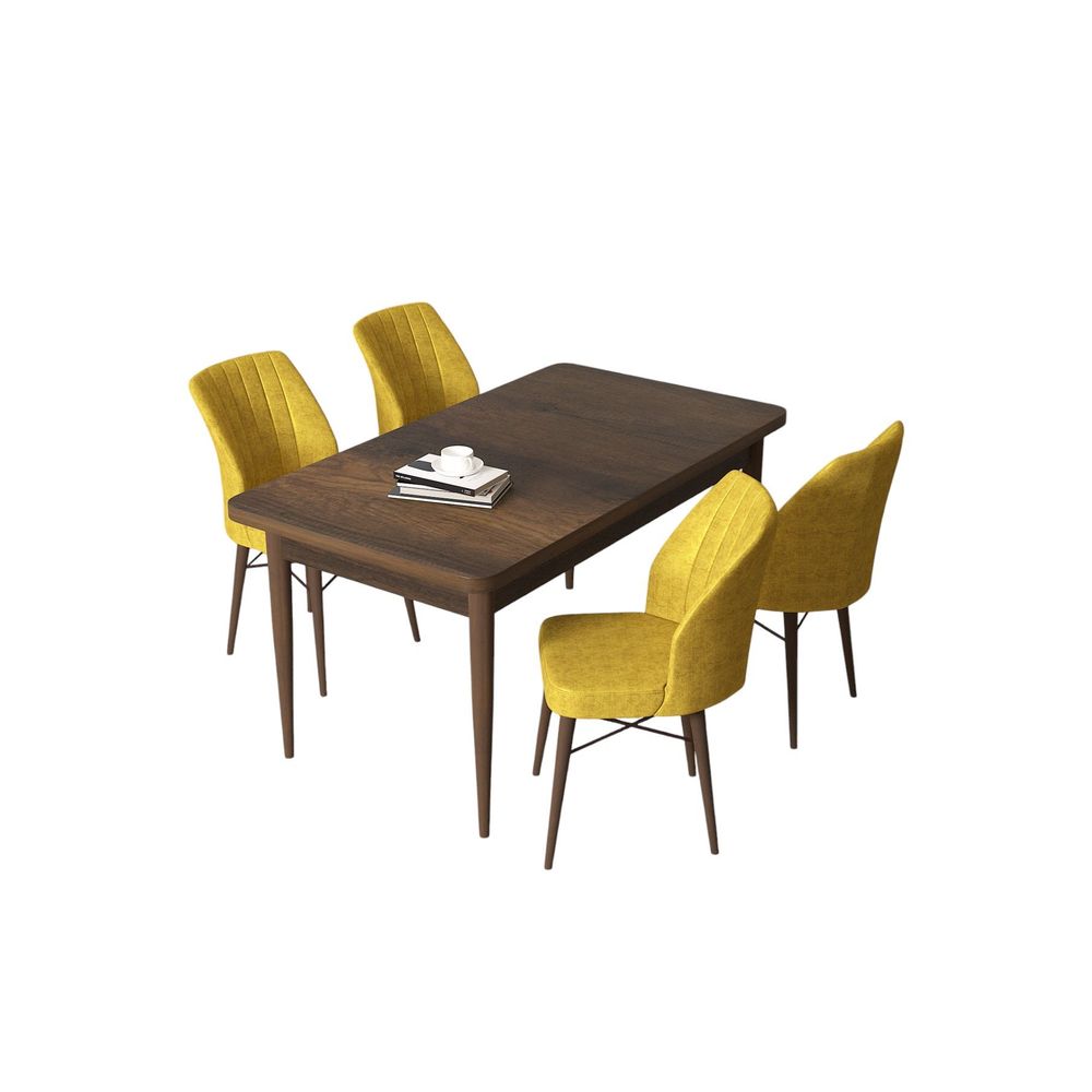 Arp - Baroque, Mustard Baroque Set Trpezarijskog Stola i Stolica (5 Komada) slika 2