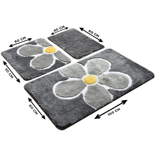 Flower - Grey Multicolor Acrylic Bathmat Set (3 Pieces) slika 3