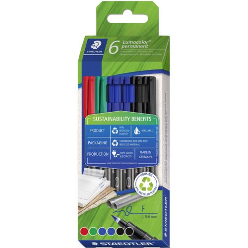 Staedtler flomaster za foliju Lumocolor® permanent pen 318 318 C6-1 crvena, plava boja, zelena, crna slika 1