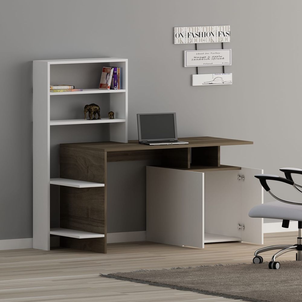 Melis Walnut White Study Desk - radni sto i polica slika 2