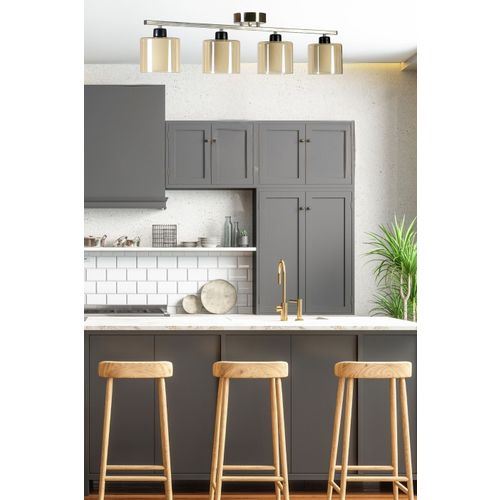 Yeni Nomi 4 Lü Mat Krom Bal Camlı Avize Matte Chrome Amber Chandelier slika 2