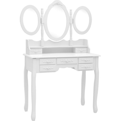 Toaletni stolić sa stolcem i trostrukim ogledalom bijeli slika 28