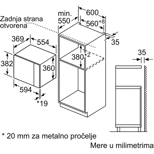 Bosch BFL554MB0 Ugradna mikrotalasna rerna, 25L, Crna slika 5