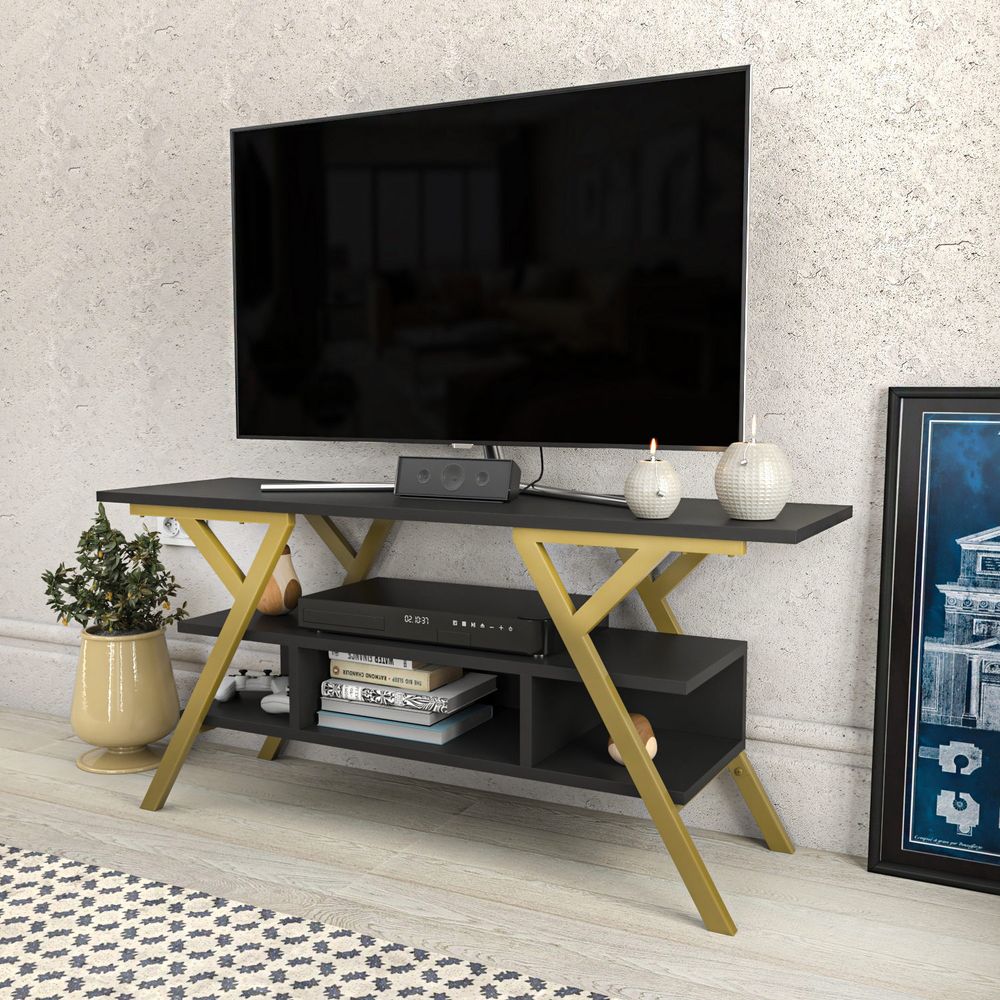 TV Stalak Minerva u Zlatnoj i Antracitnoj Boji slika 3