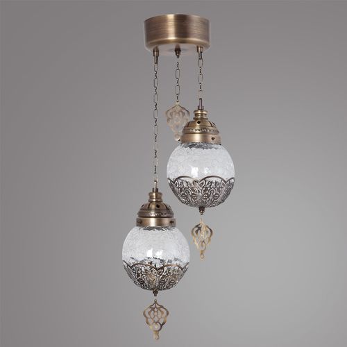 Neptün 2Li Sarkıt Tepsili Eskitme Catlak Camlı Gold Chandelier slika 2