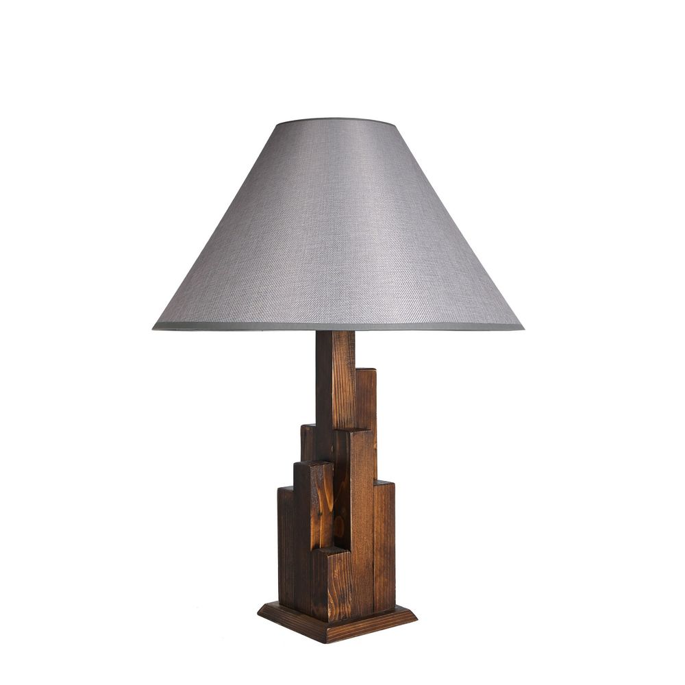 Kule Ceviz Drvena Masa Lampa Pramit s Hasirnim Gri Abajurima slika 2