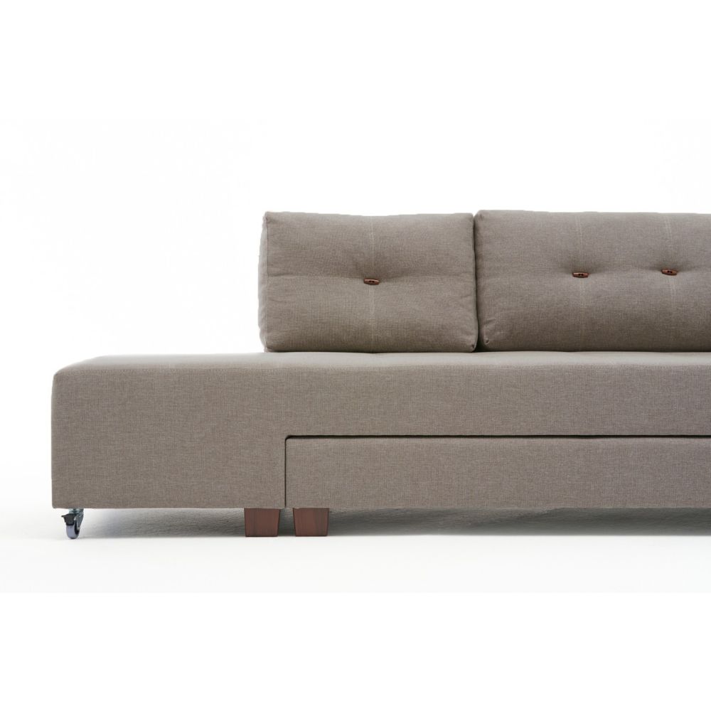 Ugaona Sofa na Razvlačenje Manama - Desni Kut, Krem Boja slika 10