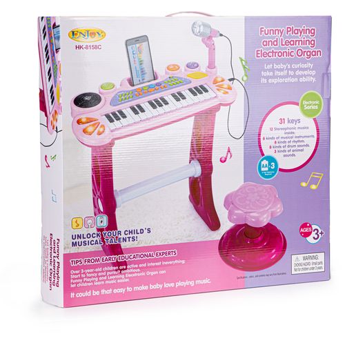 Dječje klavijature sa stolicom i mikrofonom roza slika 3