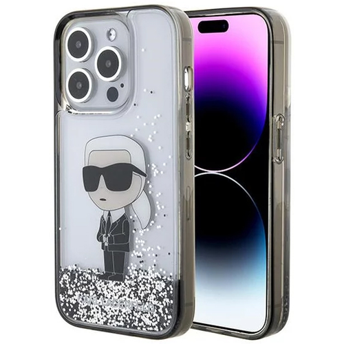 Maska Karl Lagerfeld Hc Liquid Glitter Ikonik za iPhone 15 Pro 6.1 transparent (KLHCP15LLKKNSK) slika 1