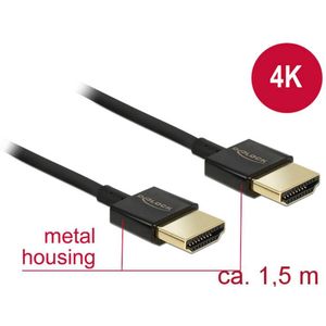 Delock HDMI priključni kabel HDMI A utikač, HDMI A utikač 1.50 m crna 84772 pozlaćeni kontakti HDMI kabel